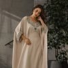 Mira Laurel Green Satin Floral Embroidered Kaftan Dress
