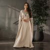 Mira Laurel Green Satin Floral Embroidered Kaftan Dress