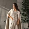 Mahin Embroidered Chiffon Modest Long Maxi Dress - Cafe/Black