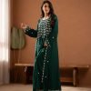 Mahin Embroidered Chiffon Modest Long Maxi Dress - Pearl/Black