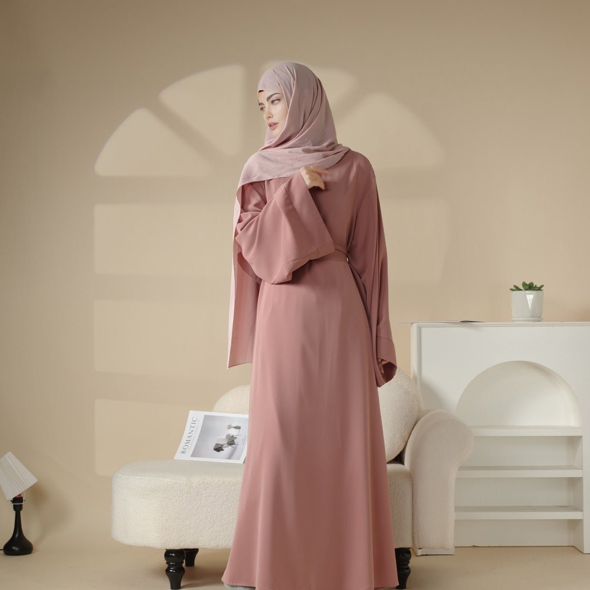 Moon Embroidery Open Abaya with Hijab 2-Piece Set